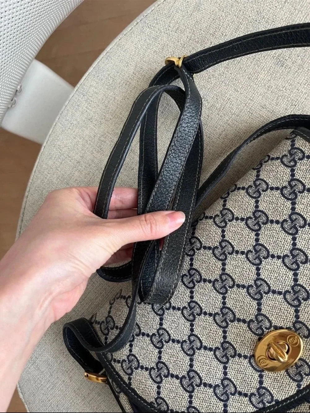 Gucci GG Monogram Crossbody Bag - Navy/White with Gold Hardware